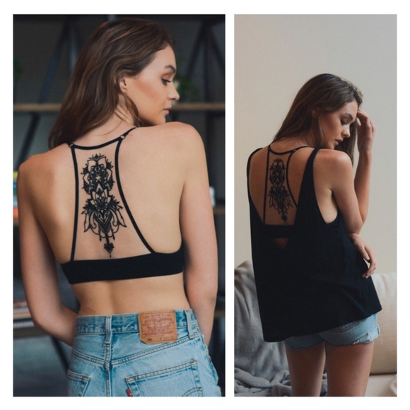 Other - Tattoo Mesh Racerback Bralette, Festival Bralette
